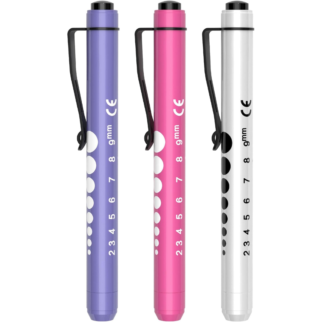 Linterna pupilar, medidor de pupila y regla, luz blanca LED