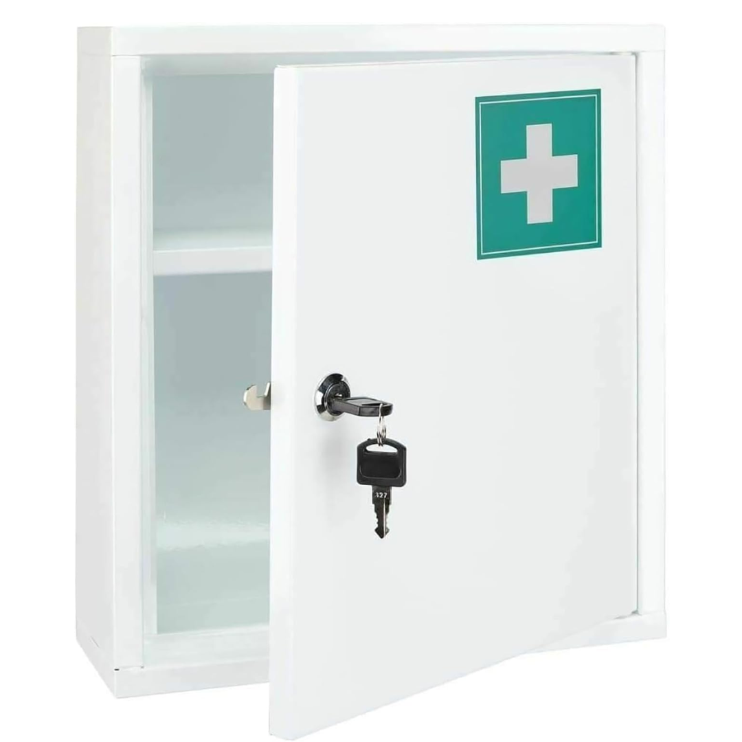 BOTIQUÍN DE PRIMEROS AUXILIOS, DE PARED, CAJA FUERTE CON CERRADURA Y ESTANTE