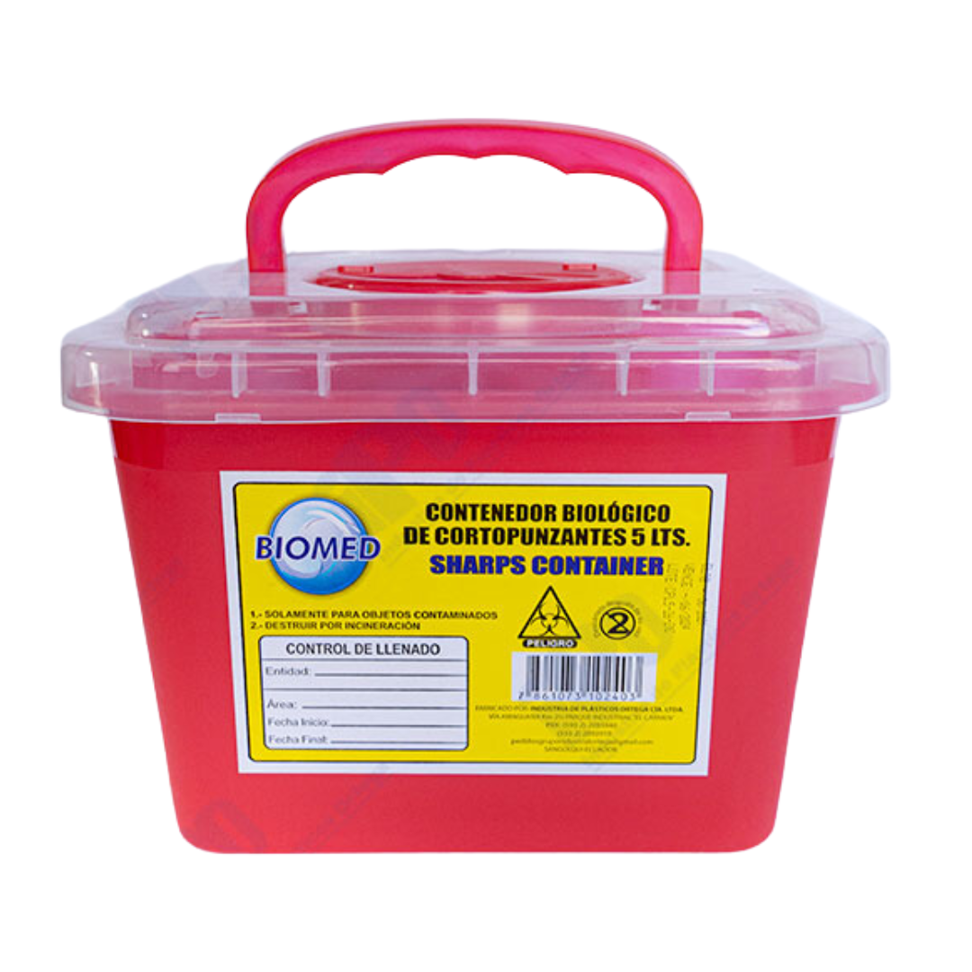 Contenedor - guardián de objetos cortopunzantes rectangular 5000ml