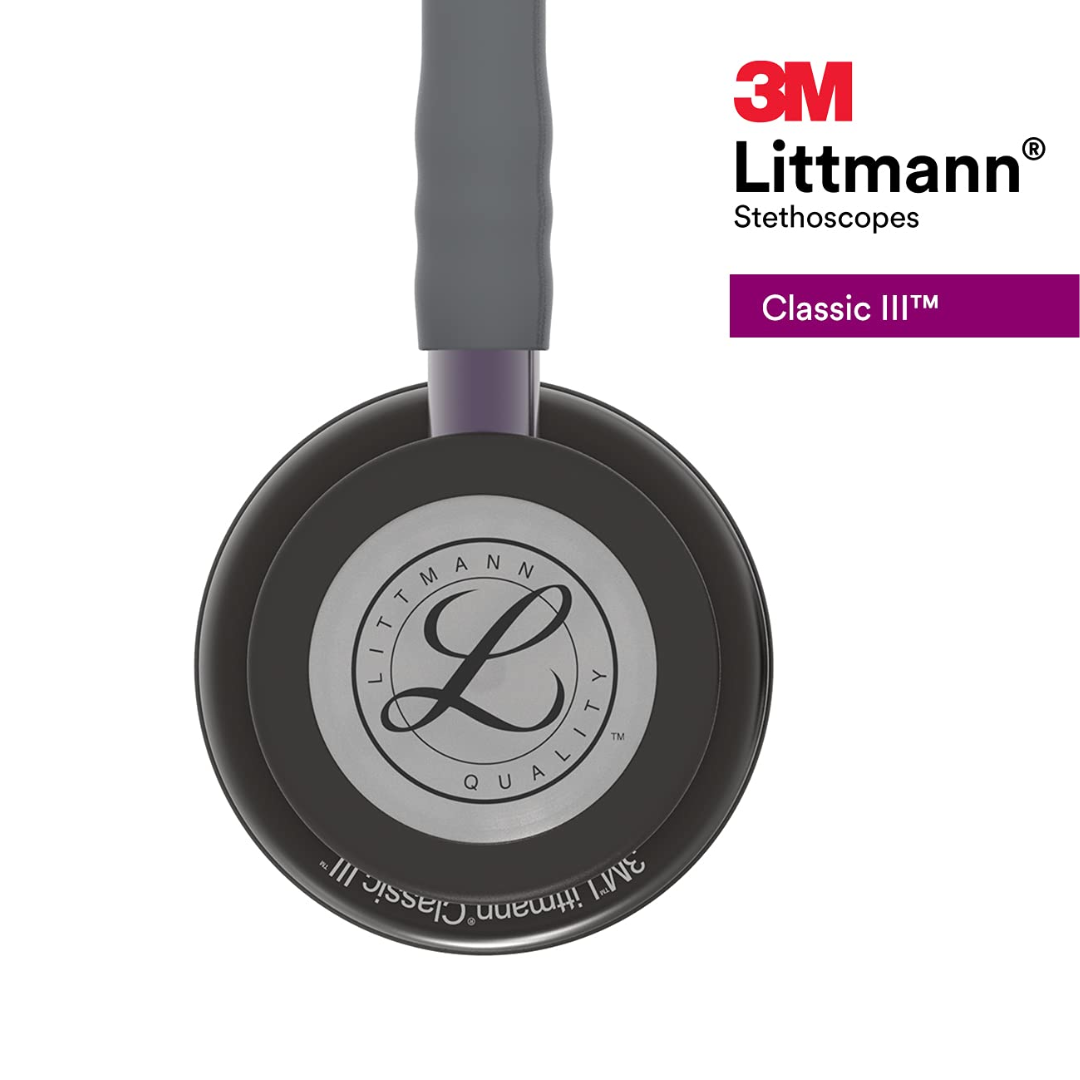 3M Littmann Classic III - Estetoscopio de monitoreo, pieza torácica color humo, tubo color gris, vástago gris violeta y auriculares color humo
