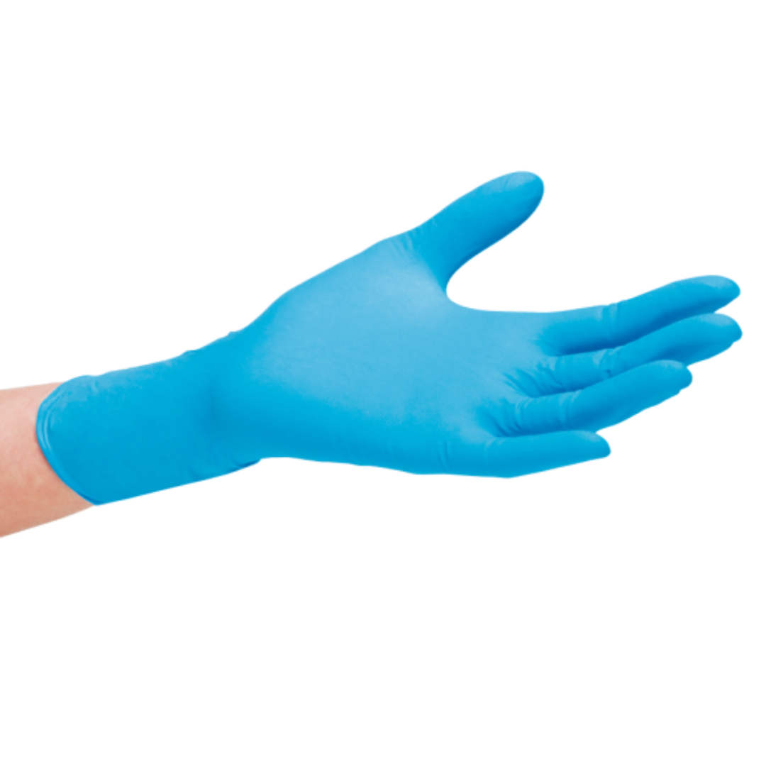 GUANTE DE NITRILO CELESTE PARA EXAMINACION, CAJA X 100 UNI