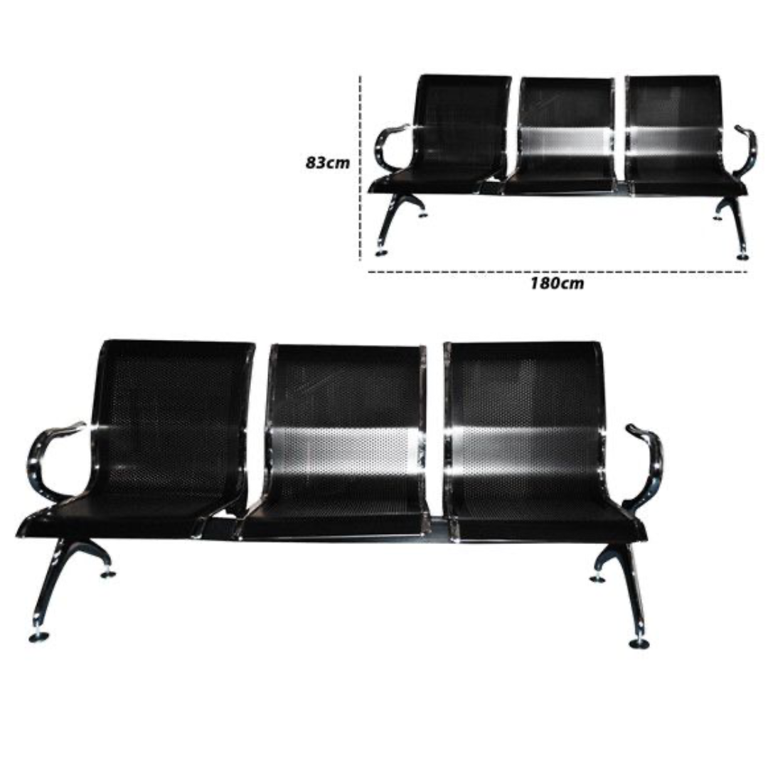SILLA ESPERA PACIENTE X3ASIENTOS NEGRA