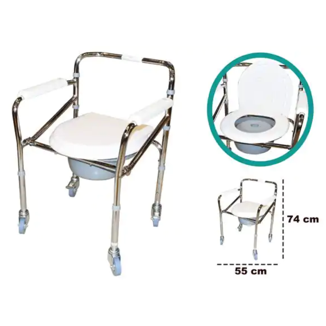 SILLA DE RUEDAS CON BIDET Y SANITARIO | SILLA CÓMODO PARA BAÑO Y TRASLADO DE PACIENTES
