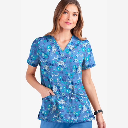 Blusa médica estampada UA Butter-Soft STRETCH Whispering Floral Ceil con cuello en V