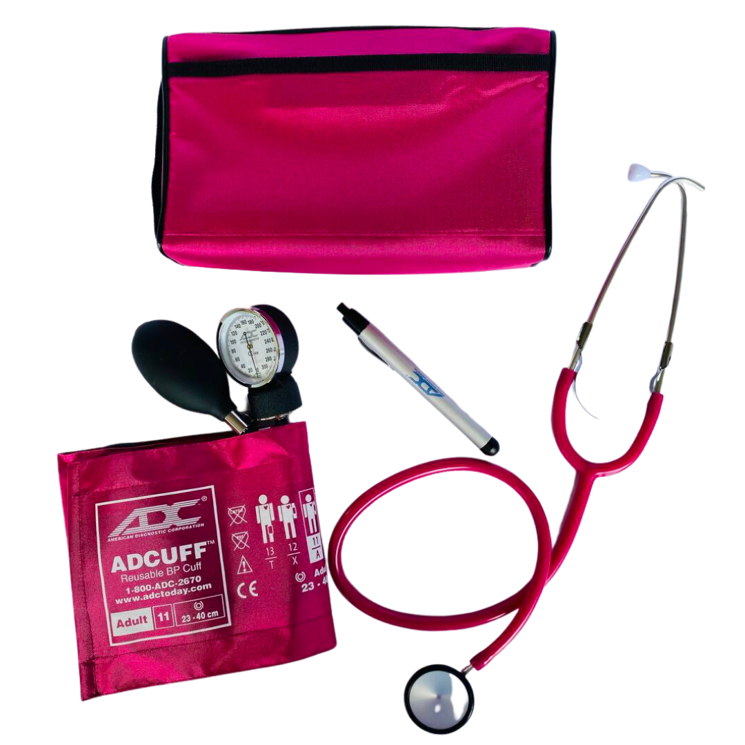 Kit Tensiómetro+Estetoscopio+Lámpara ADC, fucsia