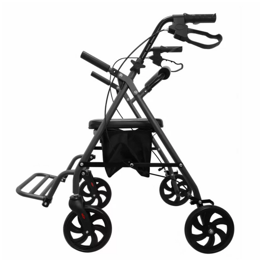 CAMINADOR DE ACERO CON ASIENTO Y BOLSO «PRO» – NEGRO