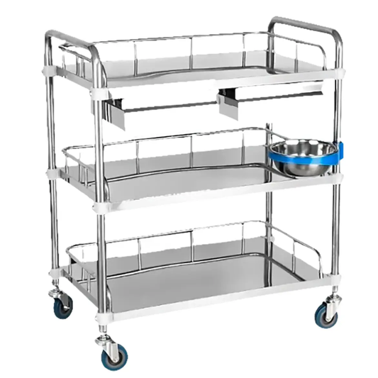 COCHE DE CURACIONES IMPORTADO ACERO 3 ESPACIOS