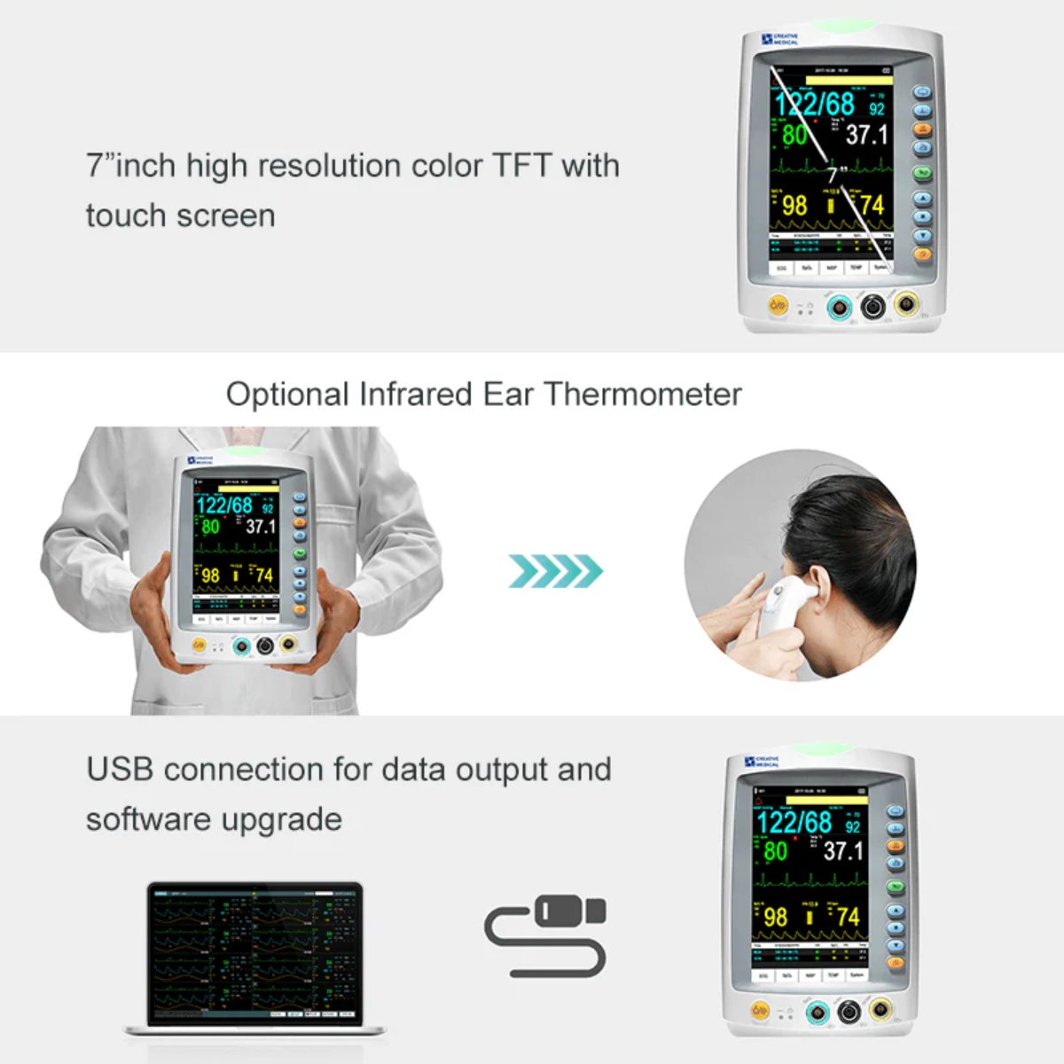 MONITOR DE SIGNOS VITALES TÁCTIL LEPU MEDICAL PC900PLUS CON MONITOREO MULTIPARÁMETROS