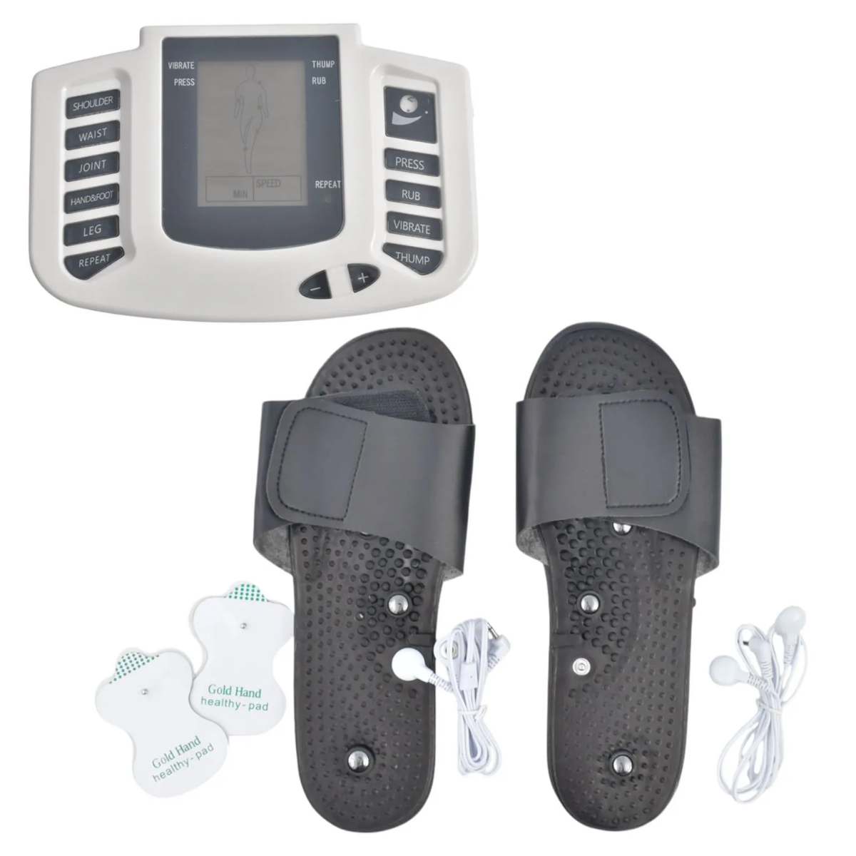 MASAJEADOR DE ELECTROTERAPIA CON ELECTRODOS Y ZAPATILLAS PARA RELAJACIÓN MUSCULAR