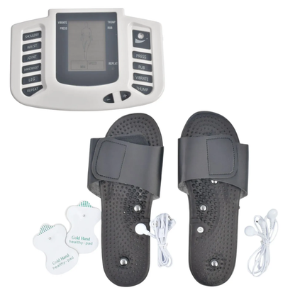 MASAJEADOR DE ELECTROTERAPIA CON ELECTRODOS Y ZAPATILLAS PARA RELAJACIÓN MUSCULAR