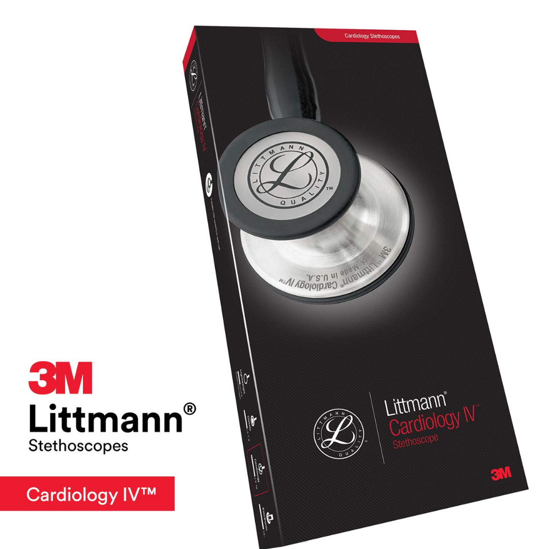 3M Littmann Cardiology IV - Estetoscopio de diagnóstico vástago de champán, auriculares negros