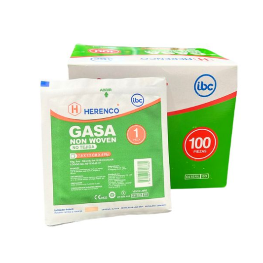 GASA HERENCO NON WOVEN (NO TEJIDA) ESTERIL 7.5 CM X 7.5 CM