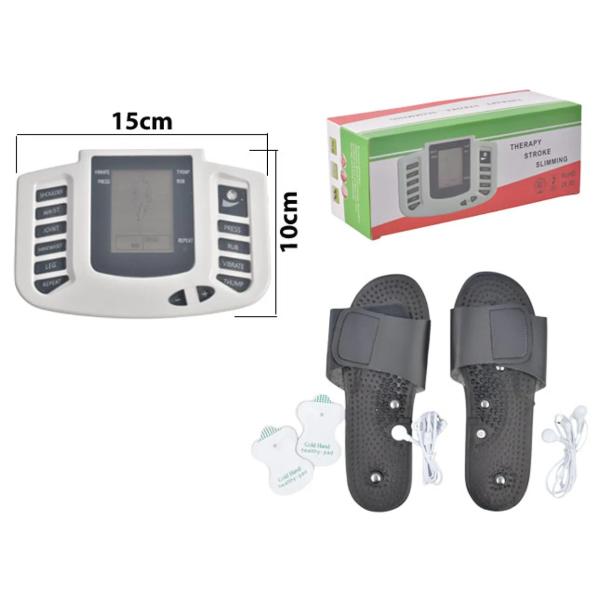 MASAJEADOR DE ELECTROTERAPIA CON ELECTRODOS Y ZAPATILLAS PARA RELAJACIÓN MUSCULAR
