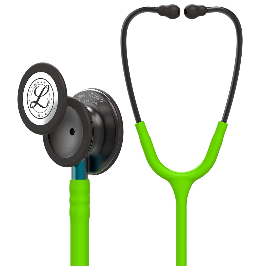 3M Littmann Classic III - 5875 campana ahumada, tubo verde lima, vástago azul y audífono ahumado