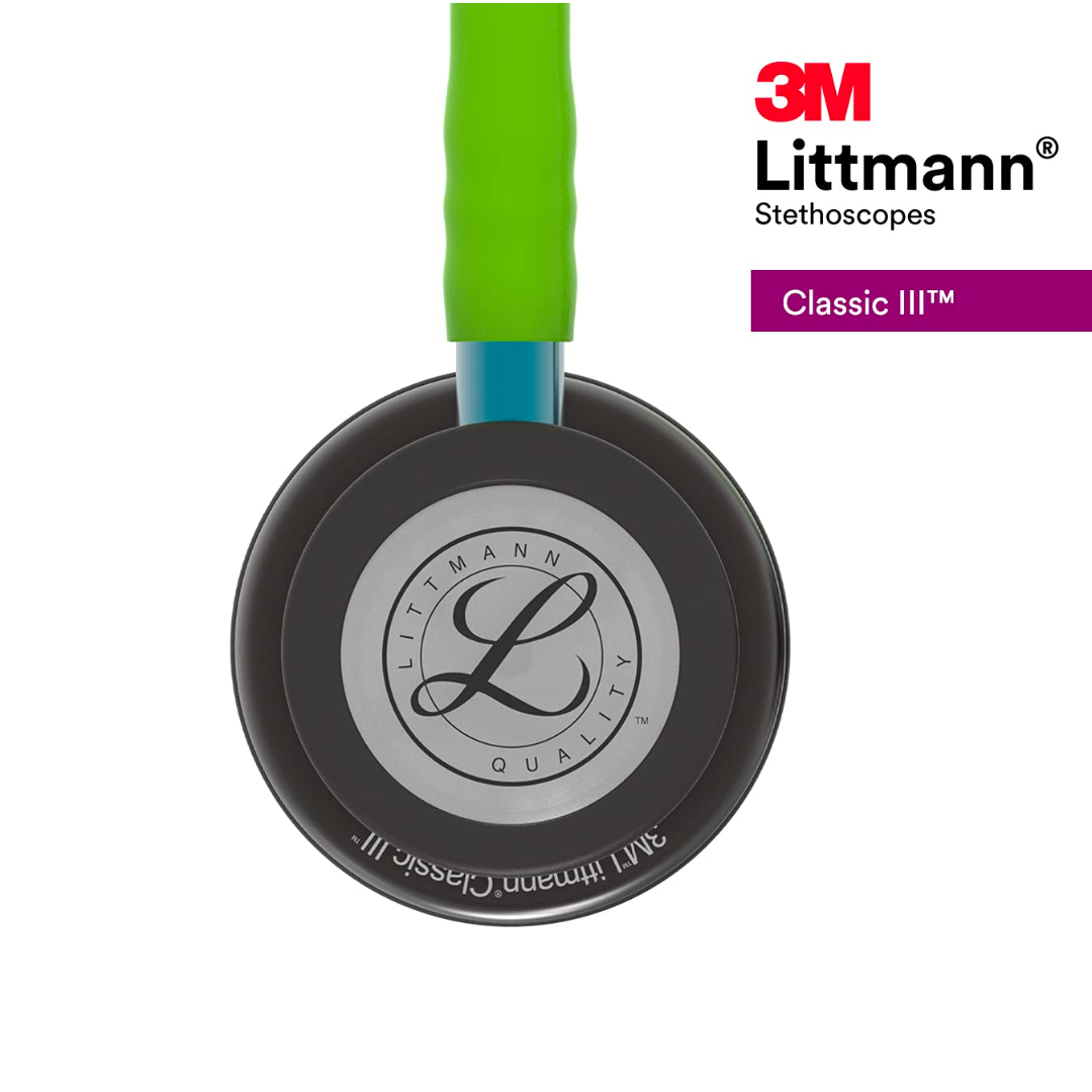 3M Littmann Classic III - 5875 campana ahumada, tubo verde lima, vástago azul y audífono ahumado