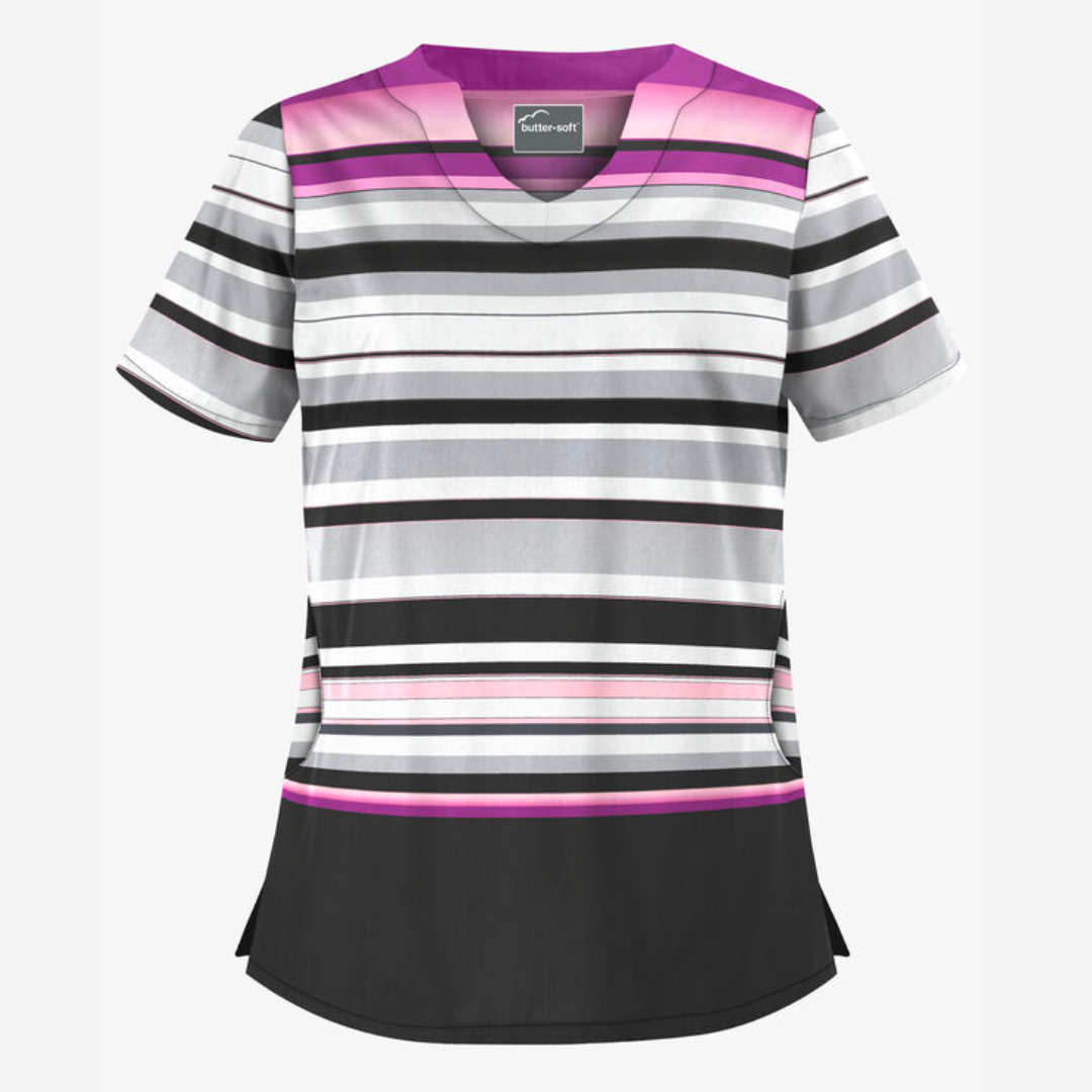 Blusa médica estampada Butter-Soft Lovely Stripes Silver