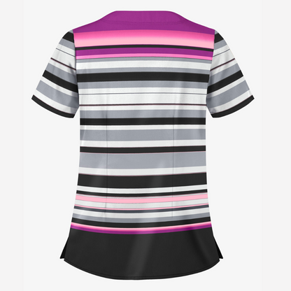 Blusa médica estampada Butter-Soft Lovely Stripes Silver