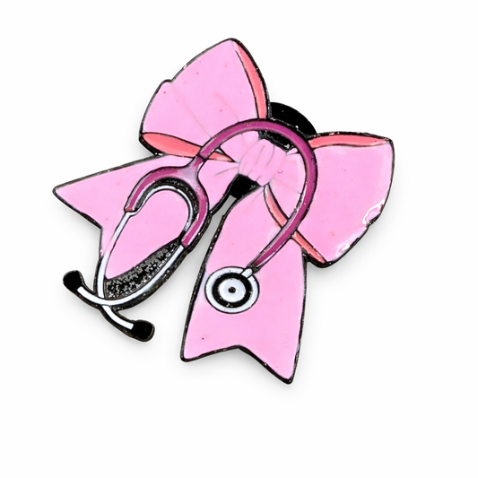 Pin broche Lazo Rosa con Estetoscopio